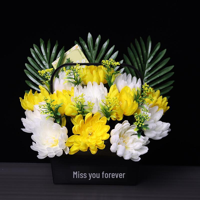 Qingming-Fest Chrysanthemenstrauß: 7-Kopf Seidenblumen Friedhofsgesteck für die Grabpflege