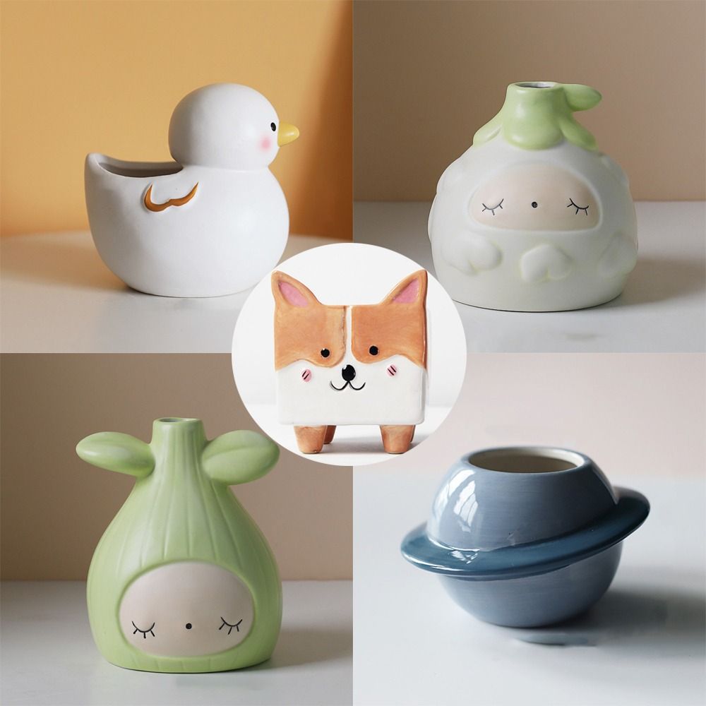 Desktop Balcony Ceramic Flowerpot Flowers Ceramic Pot Cartoon Plant Pot  Home