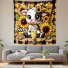 Cute Cow with Sunflowers and Milkshake Patterned Tapestry Decorative Wall Hanging, Home Bedroom Living Room Decor