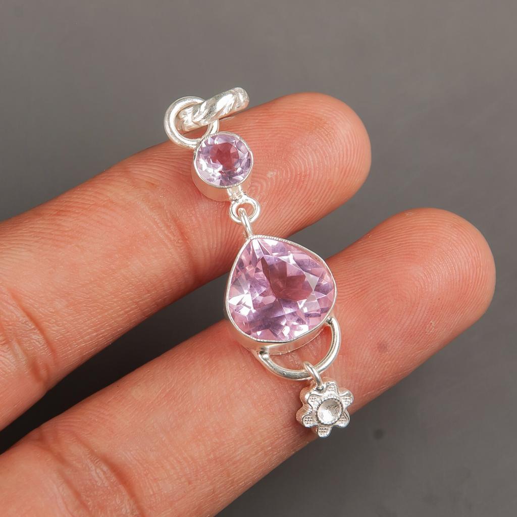 Morganite Gemstone 925 Sterling Silver Jewelry Women Gift Handmade Pendant2.00" PP-5-12
