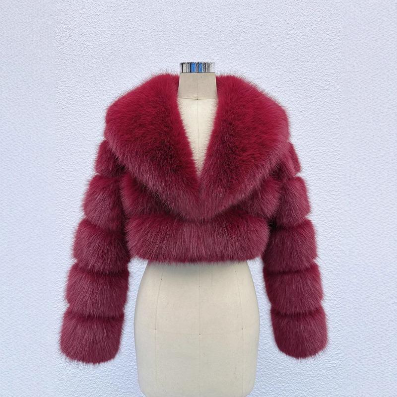 

Новая искусственная куртка экологически чистый искусственный мех лисы короткая с большим меховым воротником женская модная кофта XXXL бордовый