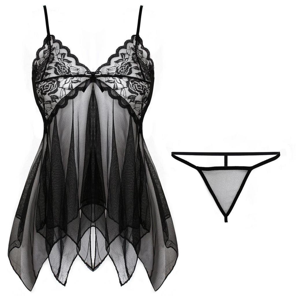 European & American Lace Mesh See-through Sexy Nightgown