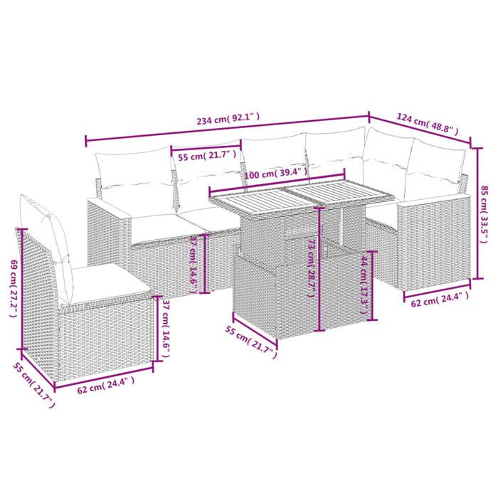VidaXL Garden Lounge Set with Cushions 7 Pcs, Patio Sofas, Patio Furniture Set, Outdoor Furniture, Black 3273100