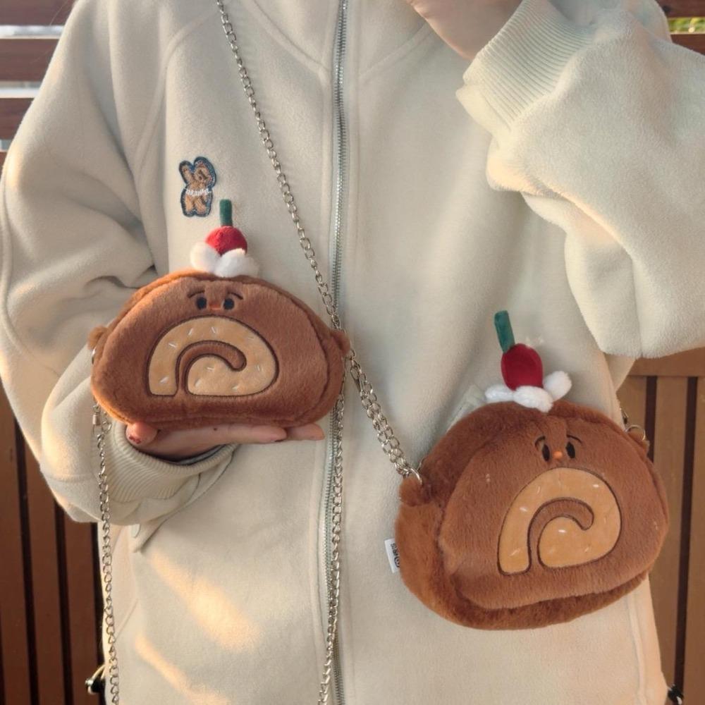 Cake Shape Swiss Roll Coin Purse Cute Cartoon Shoulder Bag Versatile Plush Crossbody Bag Gift