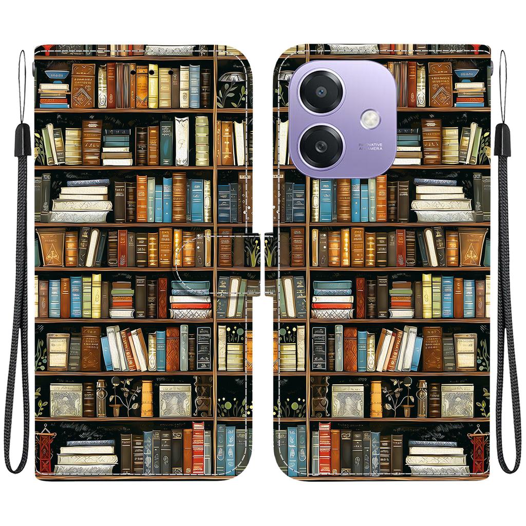 Handmade PU Leather Flip Case for Oppo A3x/Oppo A3x 4G/Oppo A20/Oppo A5i Anti-Slip Shockproof Cover with Wrist Strap & Heart/Rose Cat Designs