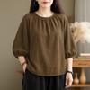 ZANZEA Women Casual 3/4 Sleeve Solid Color Loose Round Neck Blouse