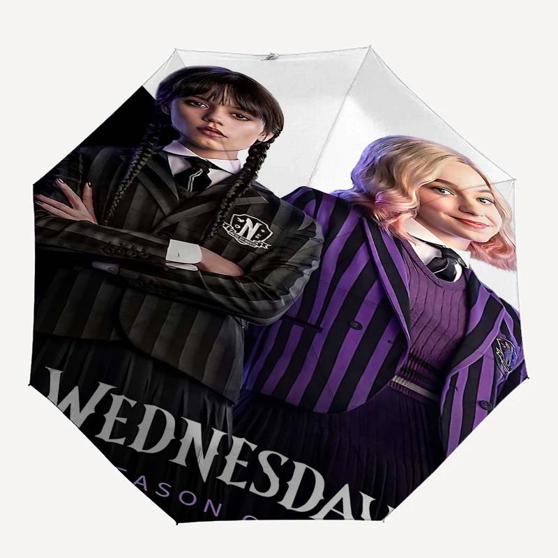 

1pc Wednesday Addams Season One Automatic Open/Close Umbrella with 8 Rib Windproof Canopy,Compact & Portable Travel Umbrella,10324