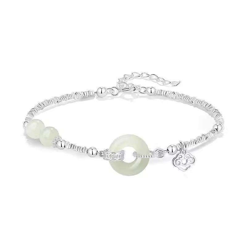 Silver Crushed Wealth Jade Peace Buckle Bracelet - Women's 2025 Edition Bangle, Qixi Festival Gift for Girlfriend