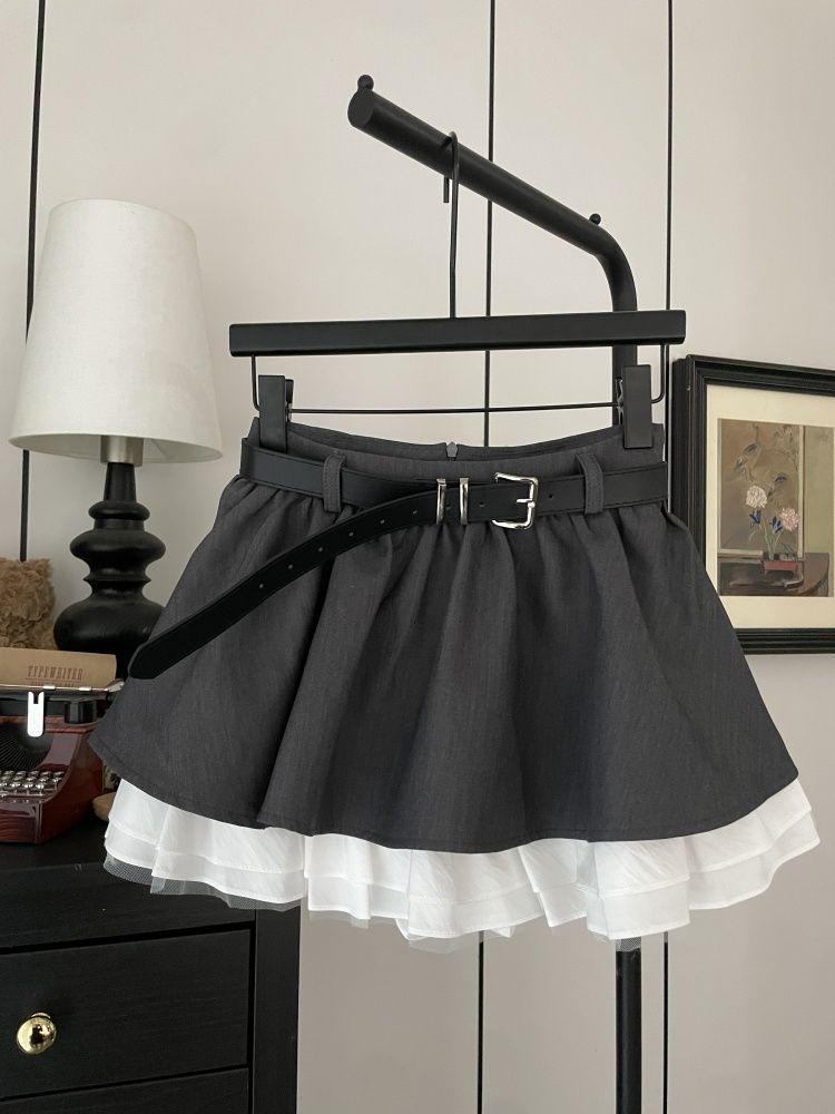 Retro High-Waist A-line Skirt with Anti-Exposure Lining S