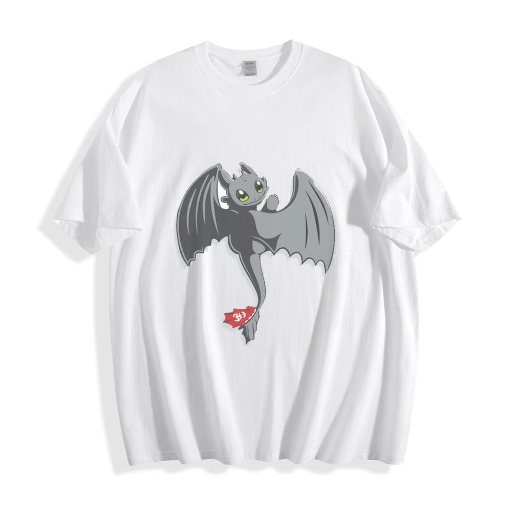 Toothless Dragon Night Fury T-Shirt - Cute Mythical Creature with Red Flag Tee
