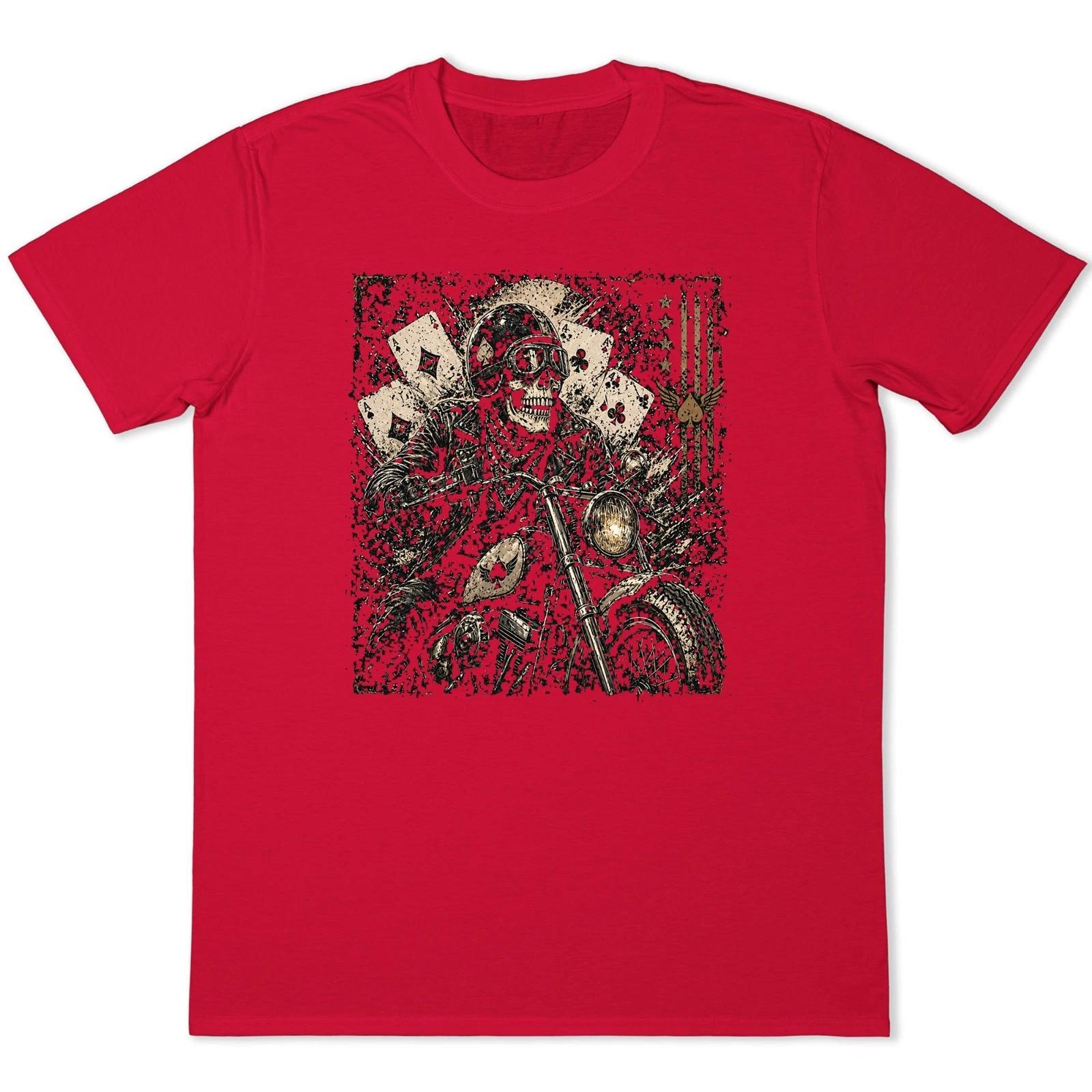 Skull Biker T Shirt Skeleton Rider Motorcycle Poker Aces Cards Vintage Tee 5 S