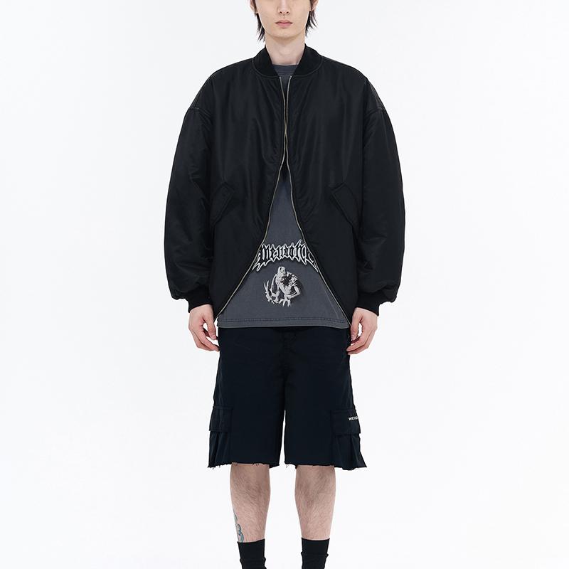WE11DONE Ss24 Long Sleeve Loose Fit Two-Way Zipper Jacket Unisex Jacket Black WD-JP0-24-117-U-BK