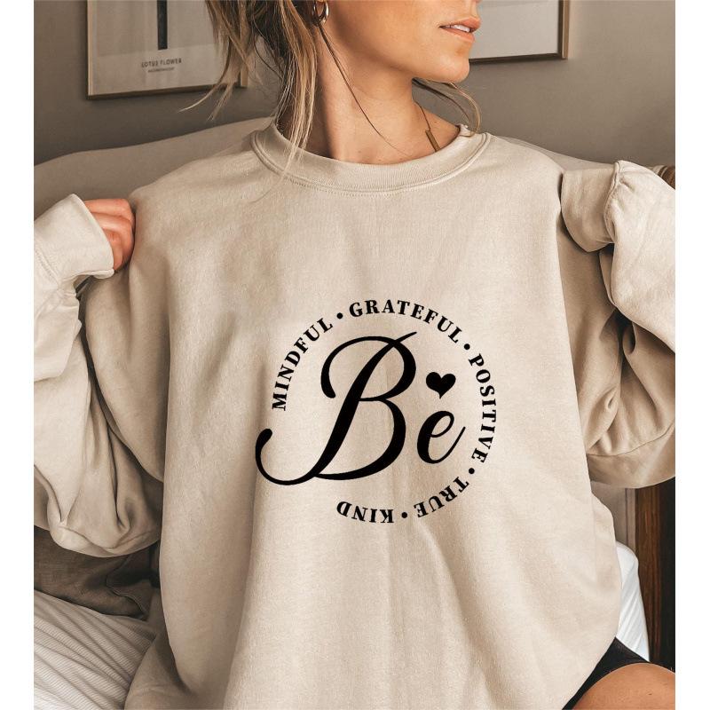 Women's Positive Letter Print Round Neck Hoodie - Autumn/Winter Collection