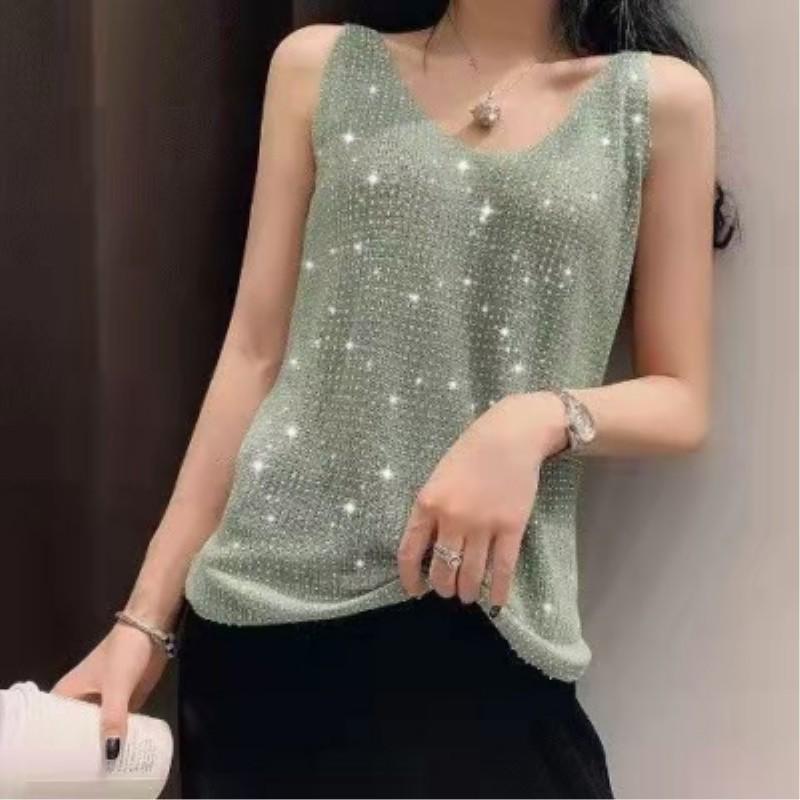 Women's Summer Loose Sleeveless T-Shirt Solid Color V-Neck Camisole Tank Top