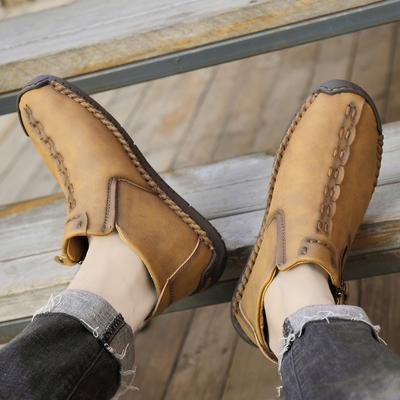 38-48 erkek Yüksek Üst El Yapımı Retro Rahat deri ayakkabı Hakiki Deri Büyük Boy Sürüş Araba Ayakkabı yarım çizmeler