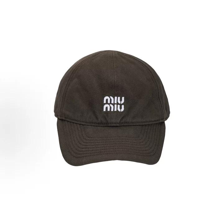 Miu Miu Kleiner grafisch bestickter Hut mit gebogenem Schirm für junge Männer Frauen, Verstellbare tägliche Freizeit Kopfbedeckung 5HC3692CR1P101 adjustable dunkelbraune