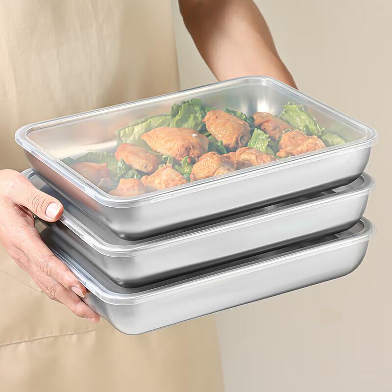 

Baijie Extra Large Stainless Steel Rectangular Food Trays with Lids