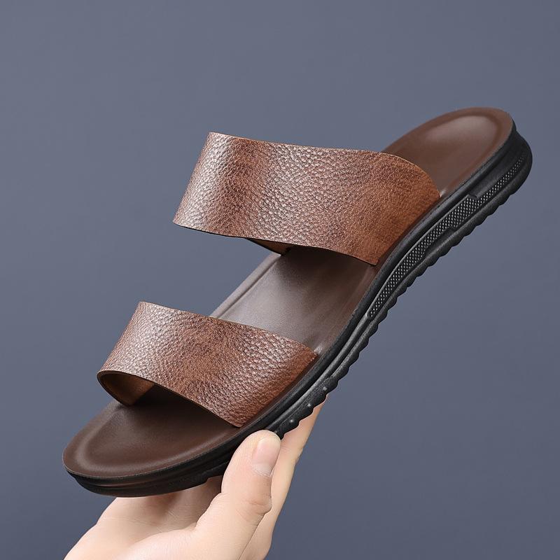 Summer New Shoes for Men Fashion Slippers Leather Casual Slides Street Cool Beach Shoes Man Sandals