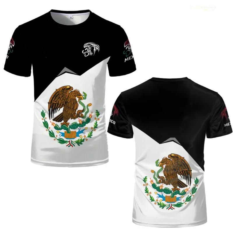 Mexican Flag National Emblem 3D Printed T-shirts Street Wear Oversized Round Neck Short-sleeved Men's T-shirts