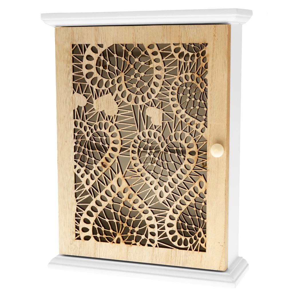 Wood Key Box Decorative Key Holder Wall Mounted Key Holder Box Organizer with 6 Hooks Key Cabinet for Home Entrance Living Room