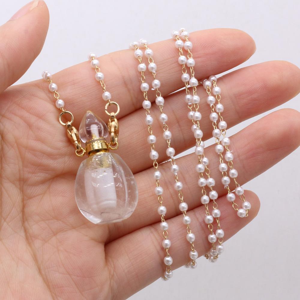 1 bucă piatră naturală de modă cuarț transparent sticla de parfum pandantiv perle coliere cu lanț pentru femei articole de bijuterii de nuntă