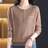 Navava Long Sleeve Knit Top With Color Block And Button Detail Round Neck Nk3571