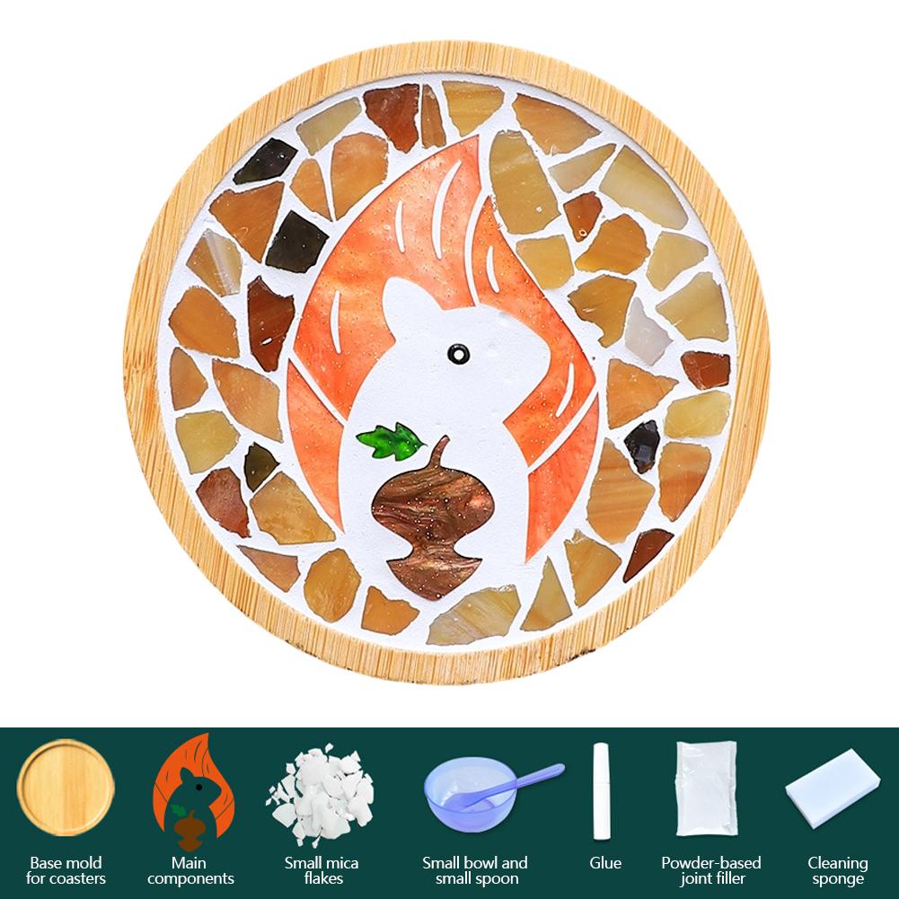 

Animals Mosaic Coasters Handmade DIY Bamboo Mica Pad Heat-resistant Mat Cup Mat Creation Handicraft Toys Squirrel