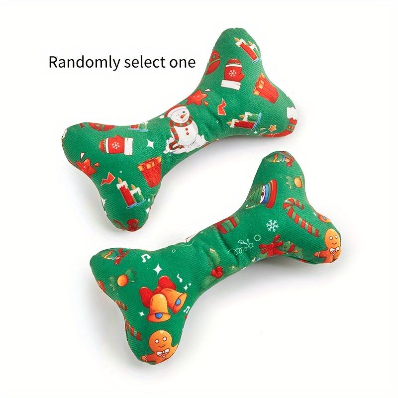 1pc Christmas Dog Squeaky Toys, Bone-Shaped Plush Pet Toys with Santa Snowman Prints, Festive Chew Toys for Small Medium Dogs