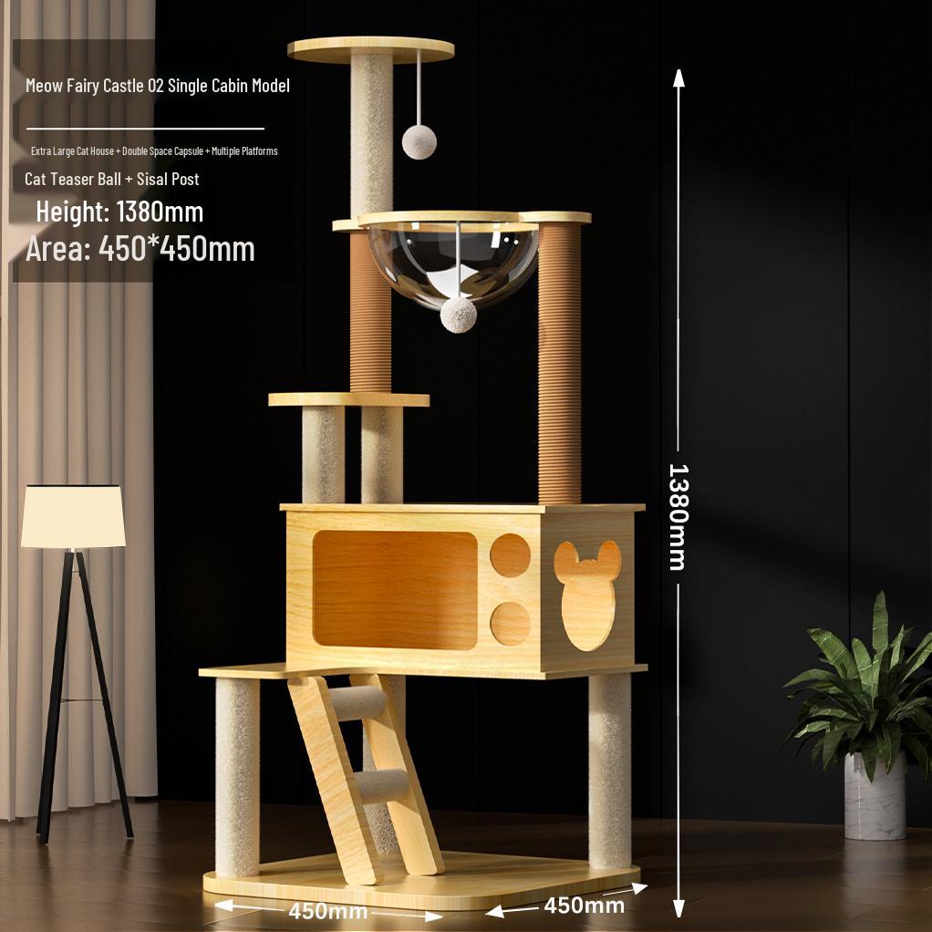 Integrated Cat Tree: Climbing Frame, Bed, Space Capsule, Sisal Toys, and Floor-to-Ceiling Post