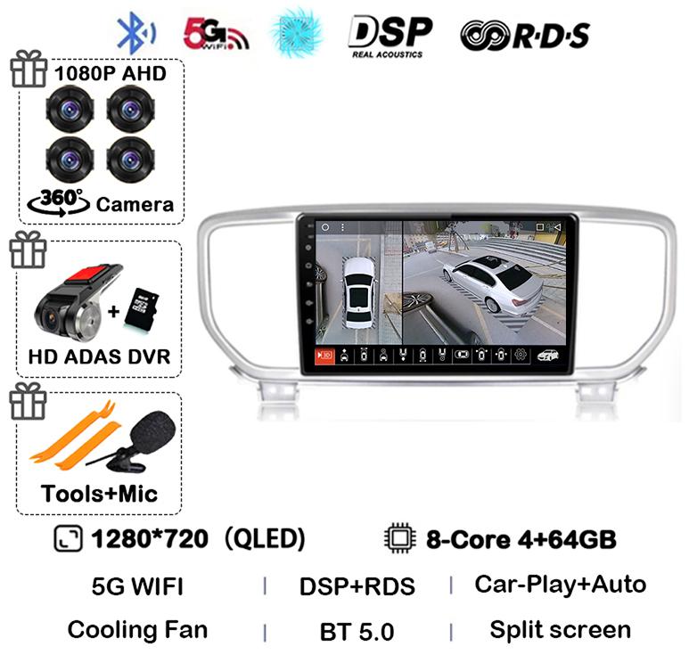 Android 13 Auto Carplay WIFI+4G For Kia Sportage 4 QL 2018 2019 2020-2025 Car Radio Multimedia Video Player Stereo 360 Camera BT