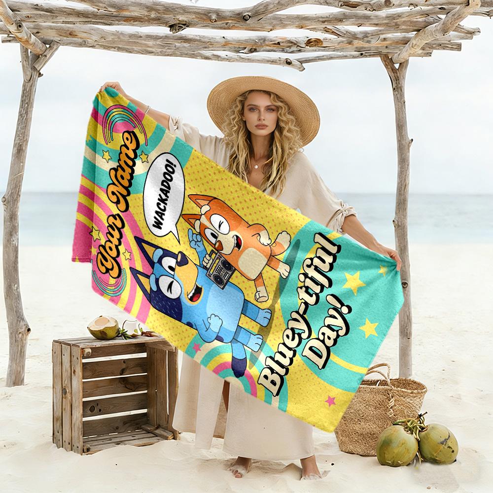 Bluey Customizable Name Beach Towel Super Soft Microfiber Quickdry Fabric Suitable for Swimming Gym Camping Yoga Vacation