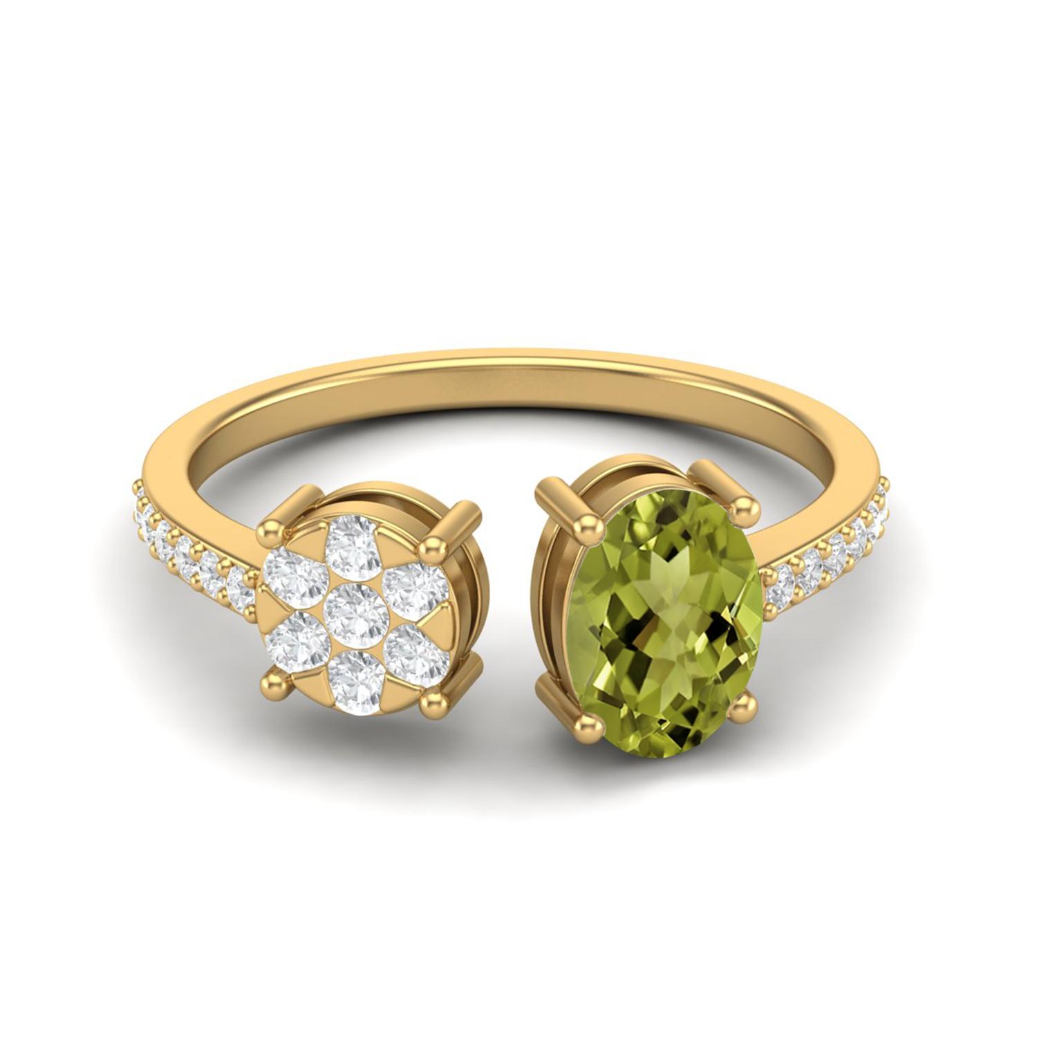1.39 Ctw Oval Peridot 925 Sterling Silver Gold Vermeil Front Open Adjustable Women Wedding Ring 5 жёлтый