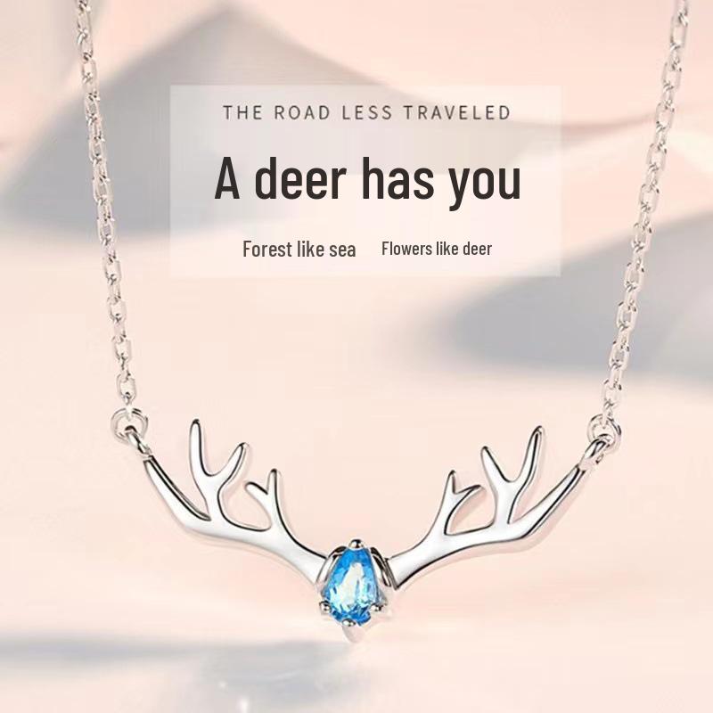 Rhinestone Reindeer Antler Necklace - Women's Clavicle Chain, Korean Style, Simple Personality Accessories, Christmas Gift.