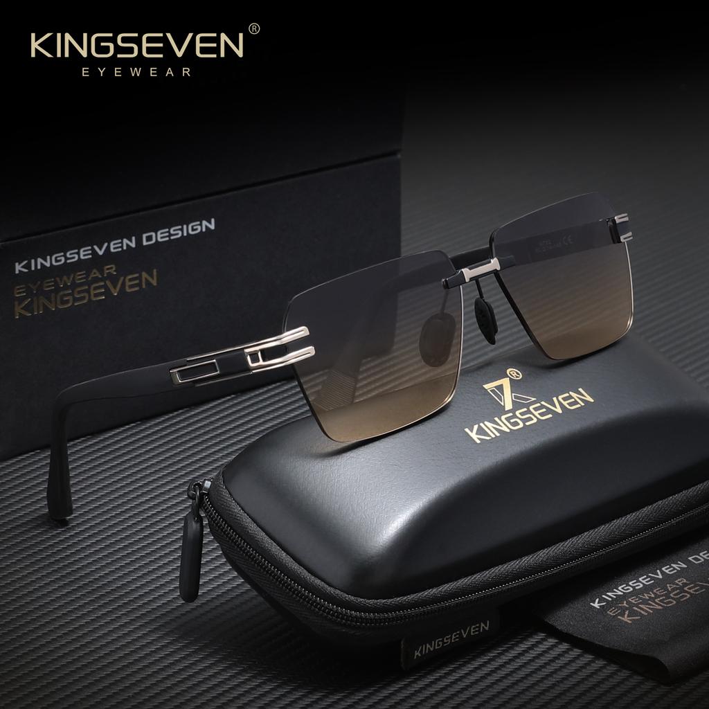 Kingseven Light Luxury Fashion Frameless Gradient Polarized Sunglasses, Alloy Frame Leisure Vacation Travel UV400 Sunglasses