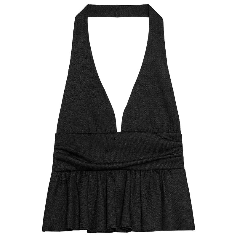 Zaprha 2025 Summer New Gyaru Sexy Backless Laminated Decorative Neck Collar All-Match Top 0347317