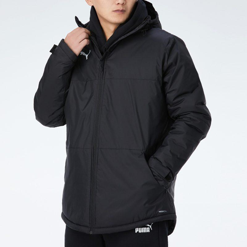 PUMA Fleece Lined Thermal Logo Windproof Casual Sports Hooded Puffer Jacket Winter Men's Black 657747-03