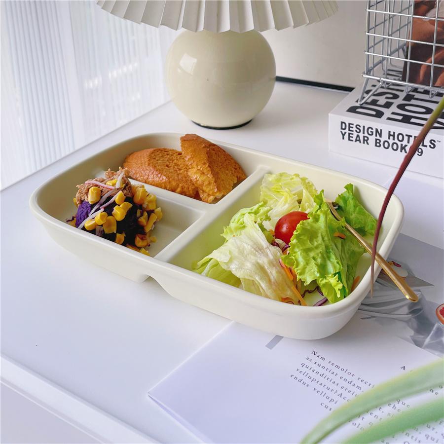 1PC Ceramic Rectangular Three Grid Plate, Innovative Dining Plate, Breakfast and Healthy Low-fat Dining Plate, Home Kitchen
