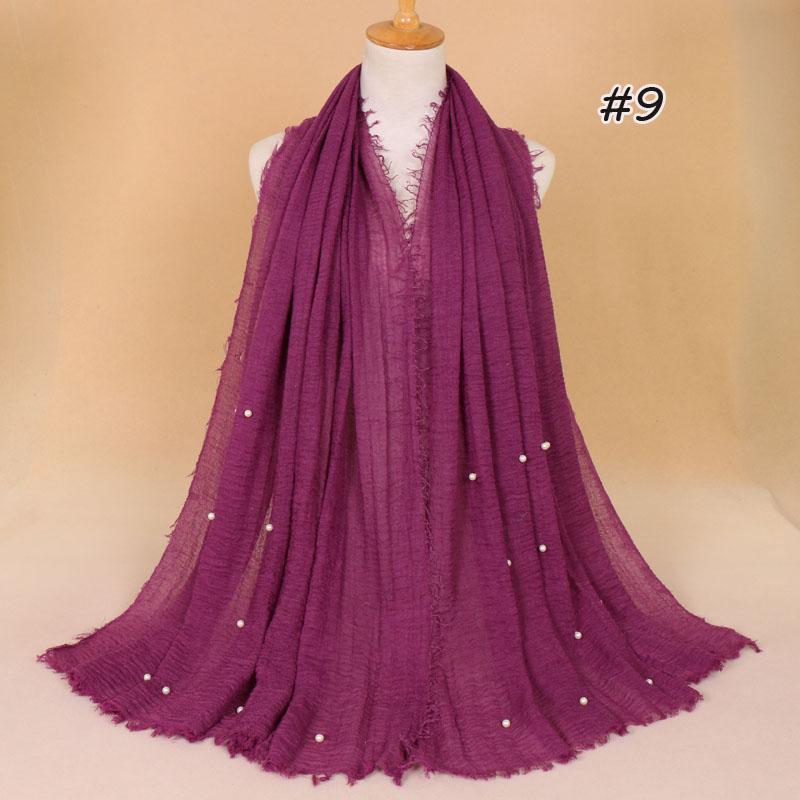 New Plain Crinkled Cotton Muslim Hijab Scarf Women Ladies Scarfs Shawls Head Wrap Pearl Beads Head Scarves Soft Muffler Stole