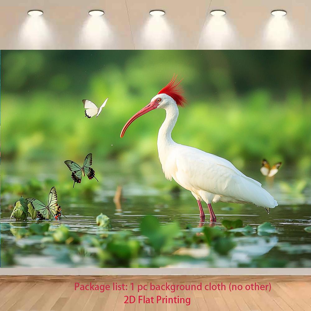 2D plane white crane and butterfly pattern background fabric multi-functional banner background fabric polyester fiber 100x150cm