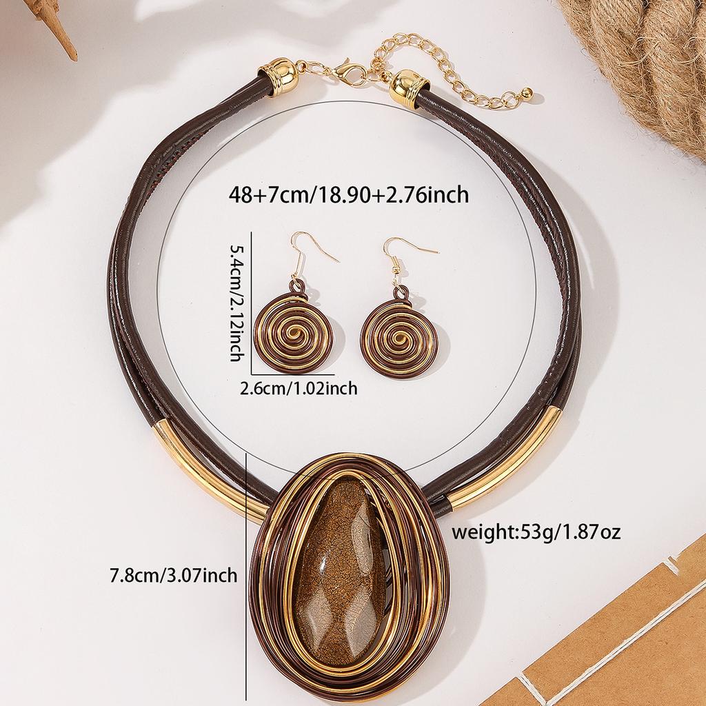 New Design Jewelry Set Fashion Water Drop Resin Gems Aluminum Wire Handmade Braided Necklace Earrings Women's Party Accessories