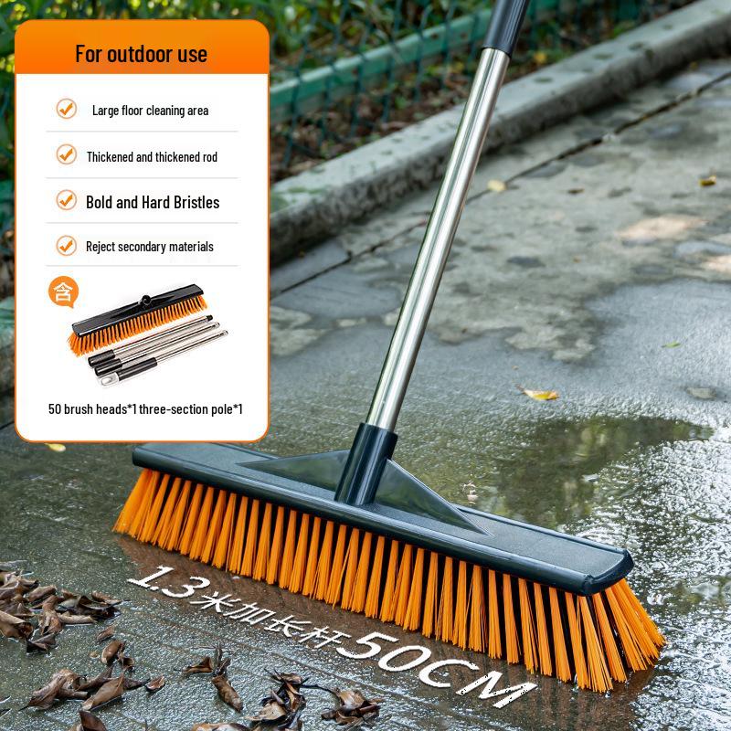 Large Commercial Stiff Bristle Floor Scrubber Brush with Long Handle for Cement, Moss, Marble, and Tile Cleaning