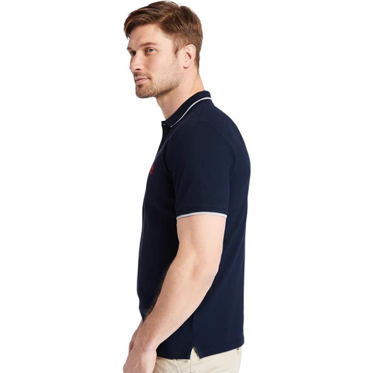 Timberland Tree Embroidered Logo Casual Short Sleeve Polo Shirt Men Polo Shirts Dark-Blue A2EH3-433