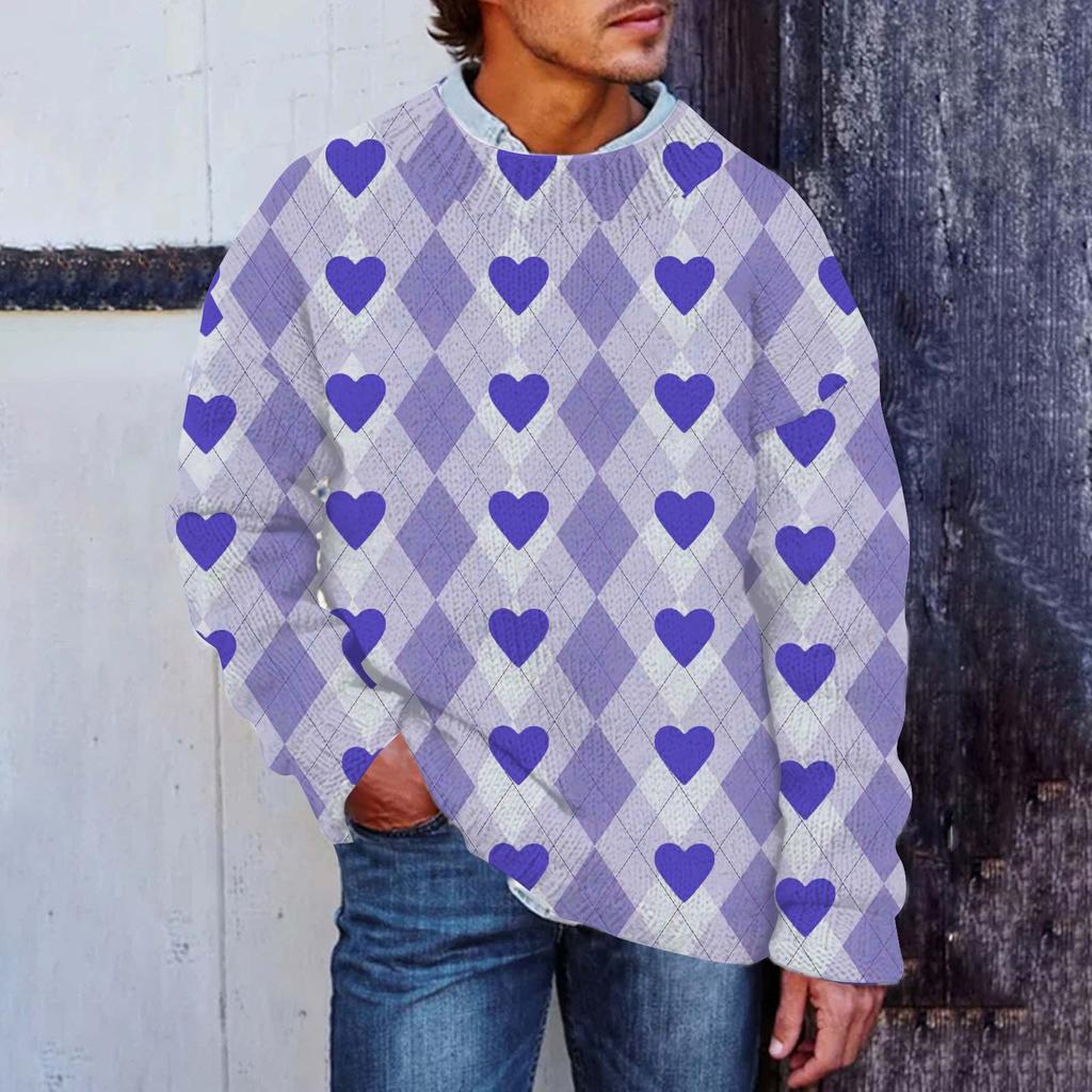 Men's Print Faux Sweater, Crewneck Sweatshirt, Loose Long-sleeved Top