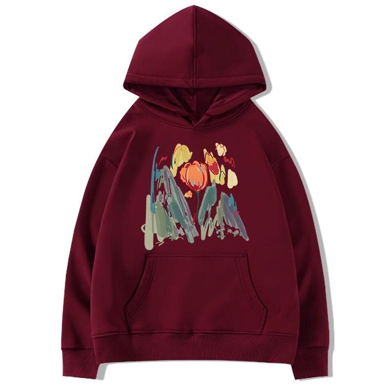 

Бордовая толстовка с капюшоном для женщин, свободная, повседневная, с граффити, модная куртка-толстовка XL красный