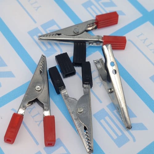 Samcos Alligator Clip Test Clamps, 10-Piece Set, 50mm, Plastic Handle, Electrical Test Clamps for Metal Work (5 Red + 5 Black)