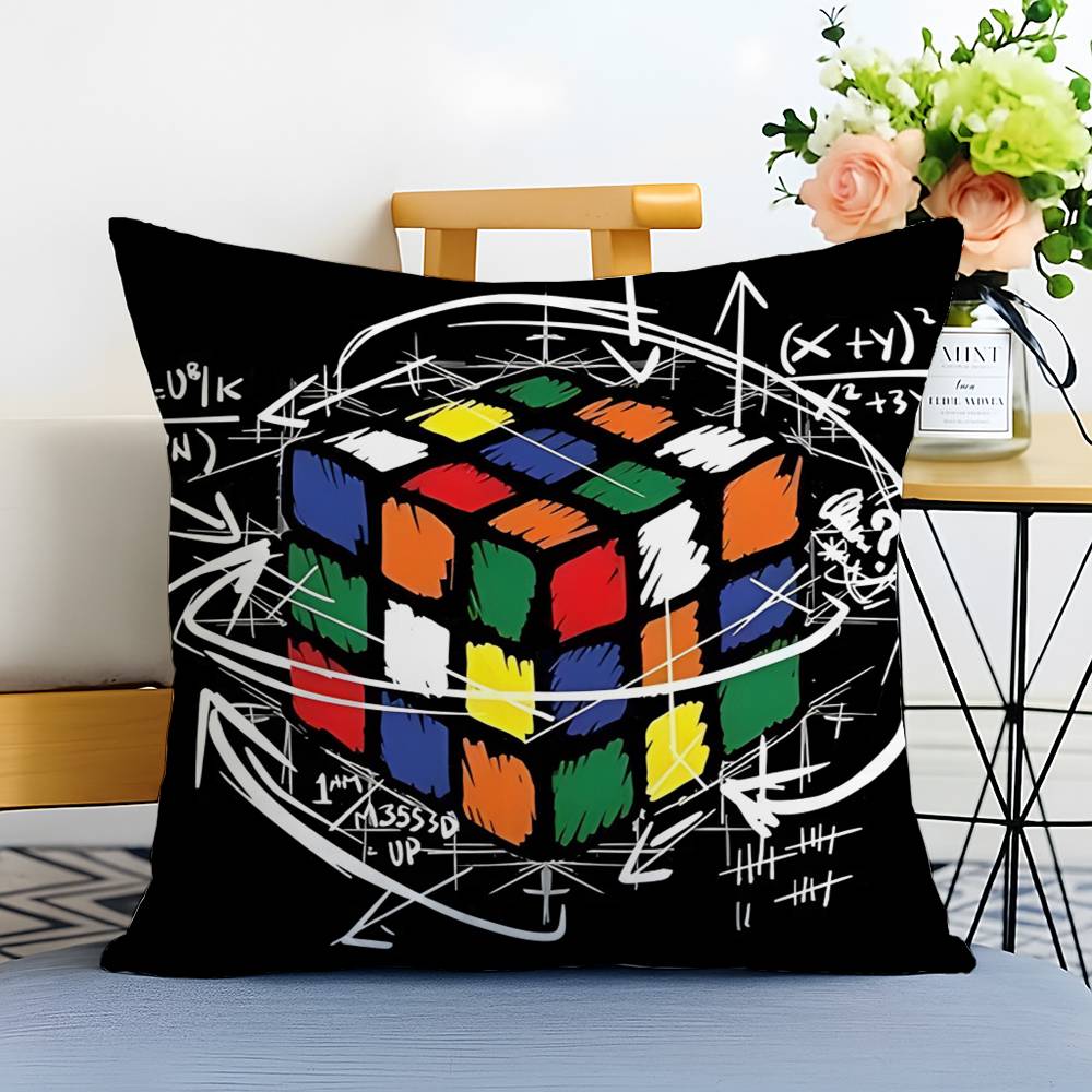 

Home Personality Display Rubiks Cube Pillow Case Printed Brushed Fleece Pillow Baby Skin-Touch Eco-Friendly Dye-Sublimat 12x12Inch