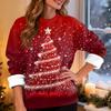 Women's Fashion Casual Long Sleeve Christmas Printed Round Neck Top Sweatshirt