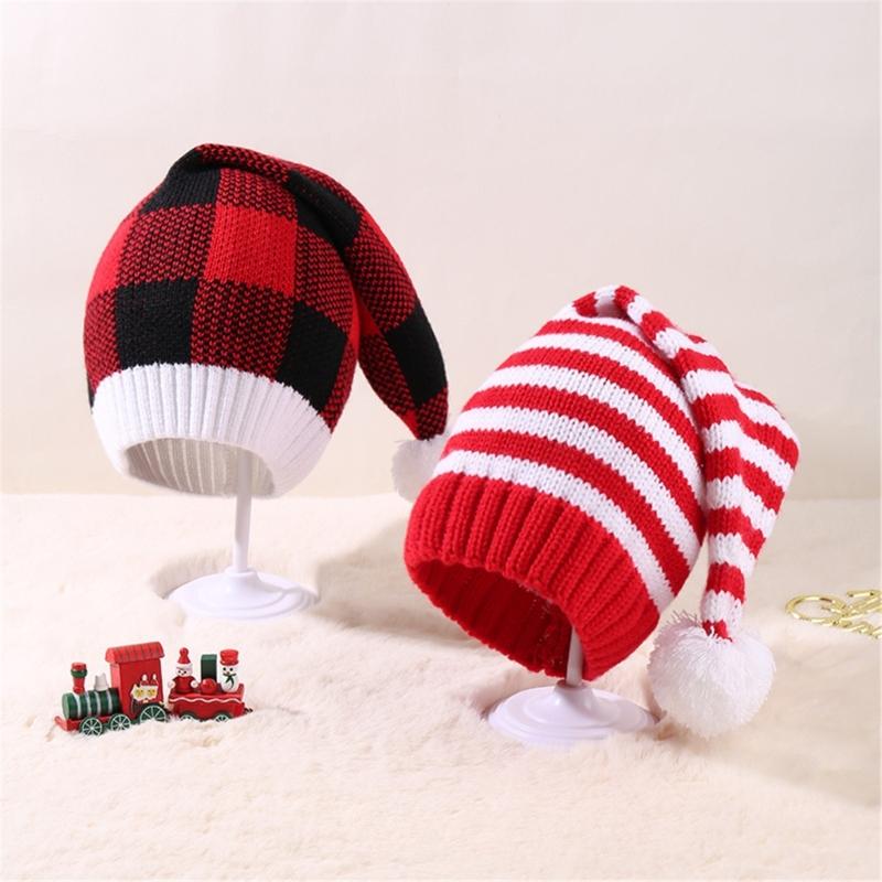 Christmas Elf Knitted Caps for Adult Lovely Striped Hat Santa Hat for Holiday Family Gathering Party Costume Hat