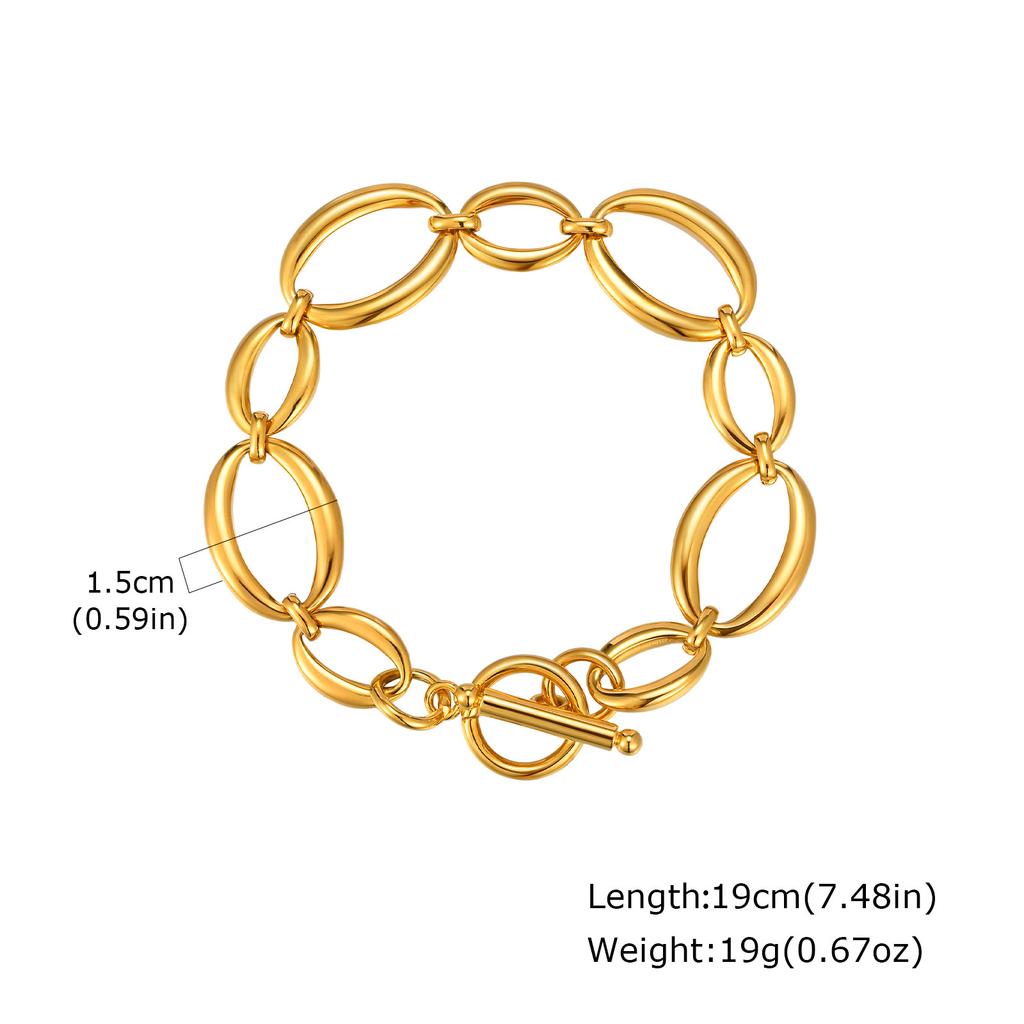 Chunky Bold Toggle Bracelets for Women, Stainless Steel OT Buckle Link Chain Bracelet Gold Plated Tarnish Free