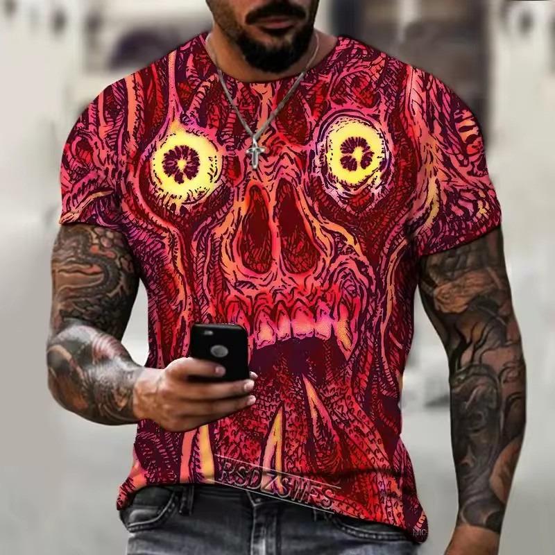 Summer Men's Casual T-shirt Street Fashion Short Sleeve Harajuku Graffiti 3D Printed Full Match Round Neck New Tops